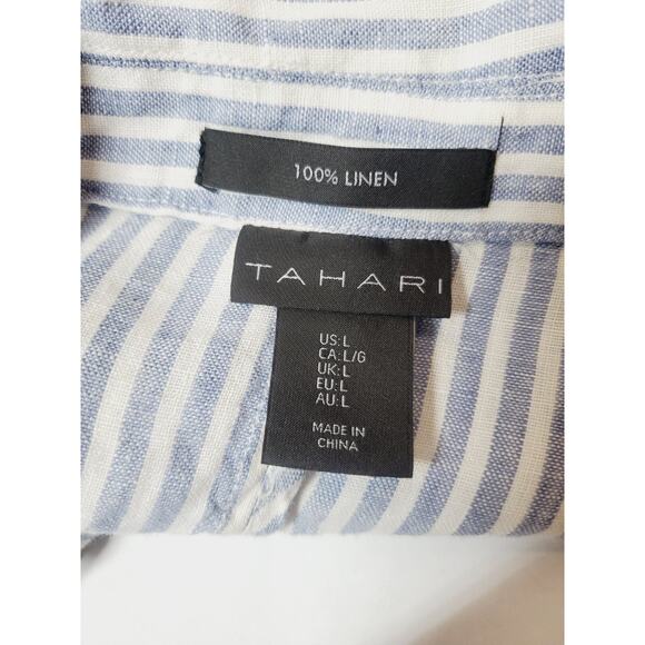 Tahari Womens Large Striped Two-Button Linen Blazer Jacket‎ White Blue Beach - Picture 5 of 8